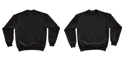 Blank Long Sleeve Sweatshirt Crewneck Color Black Template Mockup Front and Back View on Transparent Background