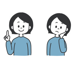 指さしする　困る　女性