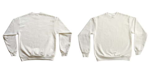 Blank Long Sleeve Sweatshirt Crewneck Color Cream Template Mockup Front and Back View on Transparent Background