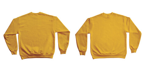 Blank Long Sleeve Sweatshirt Crewneck Color Gold Template Mockup Front and Back View on Transparent Background