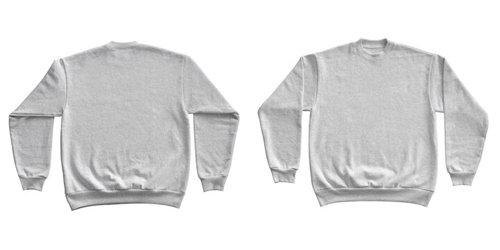 Blank Long Sleeve Sweatshirt Crewneck Color Heather Grey Template Mockup Front and Back View on Transparent Background
