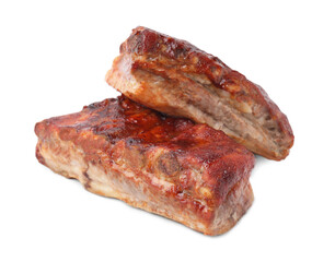 Tasty roasted pork ribs isolated on white