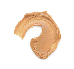 Smear of tasty nut butter isolated on white, top view