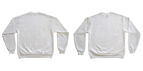 Blank Long Sleeve Sweatshirt Crewneck Color White Template Mockup Front and Back View on Transparent Background