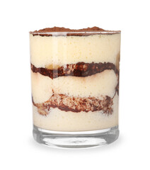 Delicious tiramisu in glass isolated on white