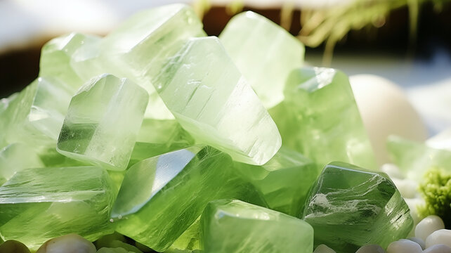 Prehnite crystal in shades of green; background image