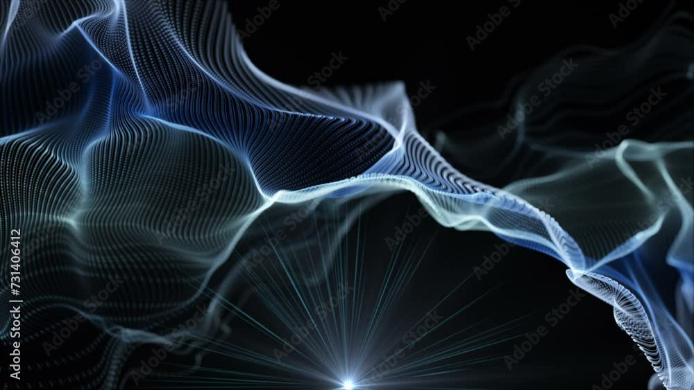 Aufkleber futuristic video animation with wave object and glowing light in slow motion, 4096x2304 loop 4k