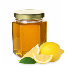 Honey in glass jar isolated on white