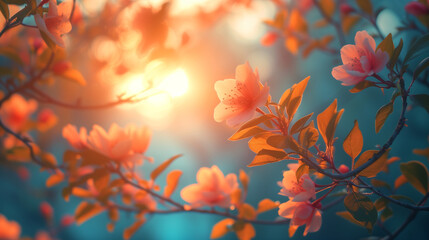 Naklejka na ściany i meble blooming blossom tree, spring background