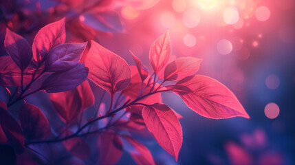 red autumn leaves in the morning light, autumn background