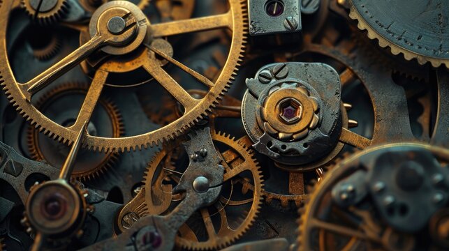 Enter the intricate world inside a clock, filled with gears, cogs, and watch mechanisms. Ai Generated.