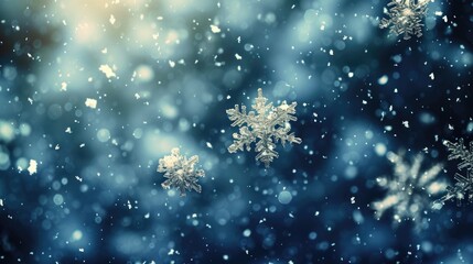 Cinematic backdrop captures the serene beauty of falling snowflakes in a snowy winter. Ai Generated.