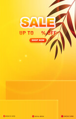 sale discount template banner with blank space 3d podium for product sale with abstract gradient orange and yellow background design