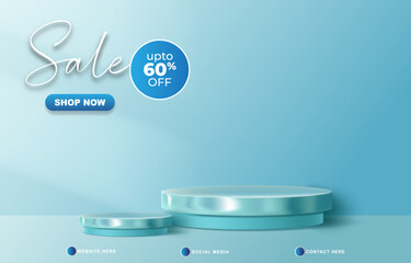 sale discount template banner with copy space 3d podium for product sale with abstract gradient blue and white background design
