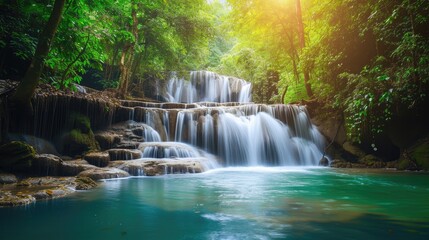 A beautiful waterfall in a tropical jungle, a mesmerizing cascade of natural elegance, Ai Generated.