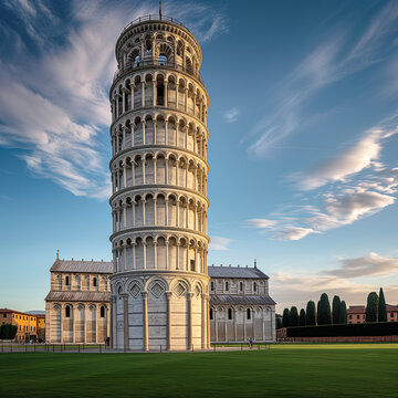 Sunset View of the Leaning Tower of Pisa in Italy
