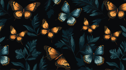 Butterflies on a dark background seamless.