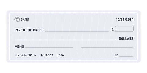 Blank template of the bank check. Currency payment coupon. Vector illustration