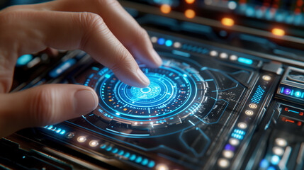 Fototapeta na wymiar Closeup of a futuristic holographic control dial