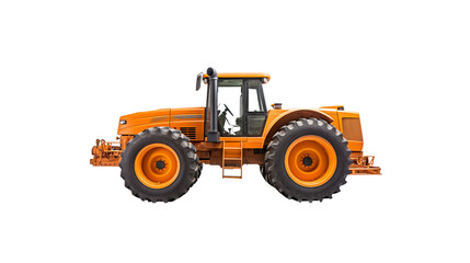 Fototapeta na wymiar Side view of orange tractor