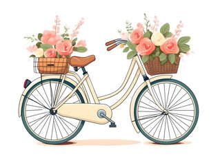 Fototapeta premium European-style bicycle with flowers in the basket
