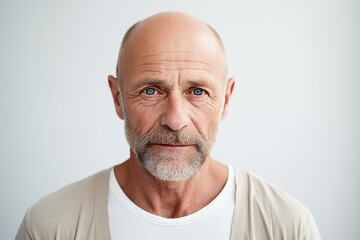 Fototapeta premium Portrait of a senior man with grey beard and white t-shirt