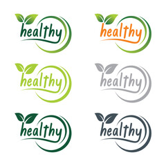 Vector healthy food sign flat green leaf icon green earth healthy food sign vector icon