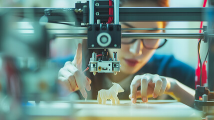 A person using a 3D printer to create a custom object, demonstrating how manufacturing will be revolutionized by technology in the future.
