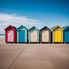 Fototapeta na wymiar A row of colorful beach huts.