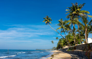 Beautiful Indian Ocean coastline on the island of Sri Lanka, Unawatuna.