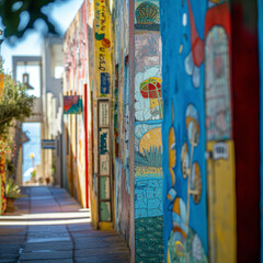 Colorful Street Art Murals in Urban Alleyway