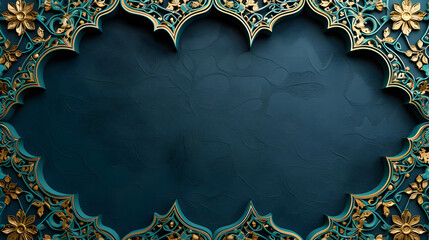 Islamic arabic arabesque ornament border abstract background with copy space for text. Ideal for Islamic cultural events, religious publications, and traditional design inspiration.