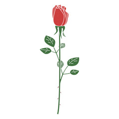 Fototapeta premium 一輪のばらのイラスト、薔薇の蕾、アイコン ベクター
