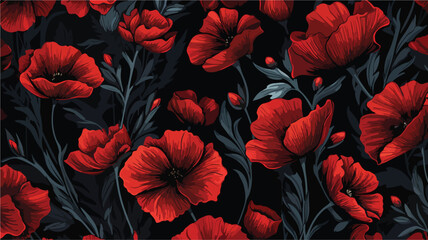 Fatal dark pattern with red flowers on a dark.