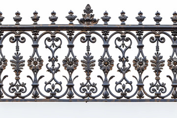 Fototapeta na wymiar richly textured wrought iron fence detail on white background