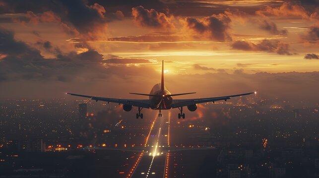 travel airplane landing in beautiful city cinematic wallpaper 