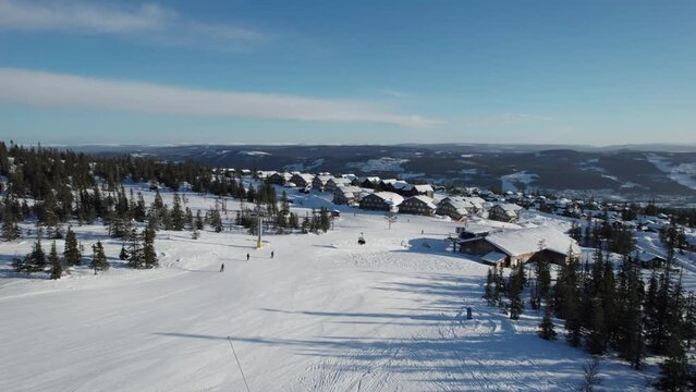 Drone Footage of Winter Sport in Trysil Norway, Scandinavia - Dolly Shot