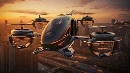 Autonomous aerial taxis transportation - obrazy, fototapety, plakaty
