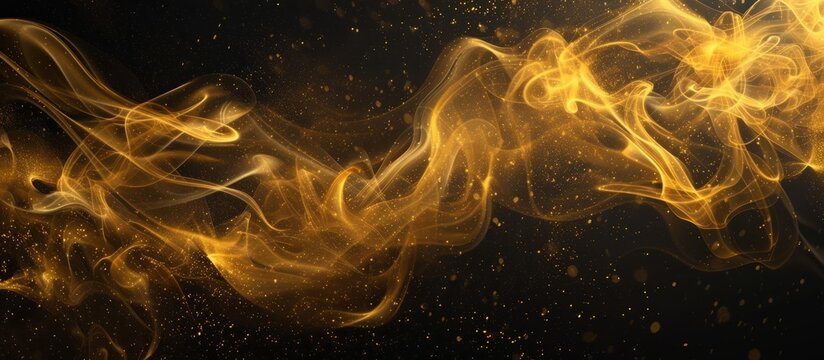 Abstract golden smoke moves on a black background with gold ink.