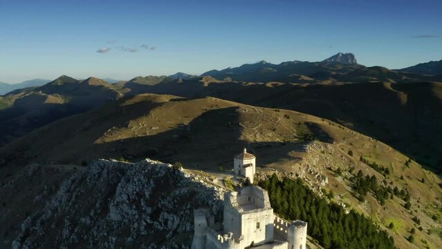 drone panorama of rocca calascio at sunrise abruzzo italy 