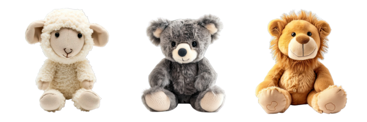 Collection of PNG. Stuffed animal toy isolated on a transparent background.