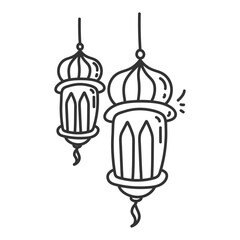 Ramadan kareem lanterns hanging decoration vector illustration line style icon
