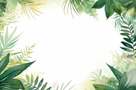 watercolor leaves tropical border design