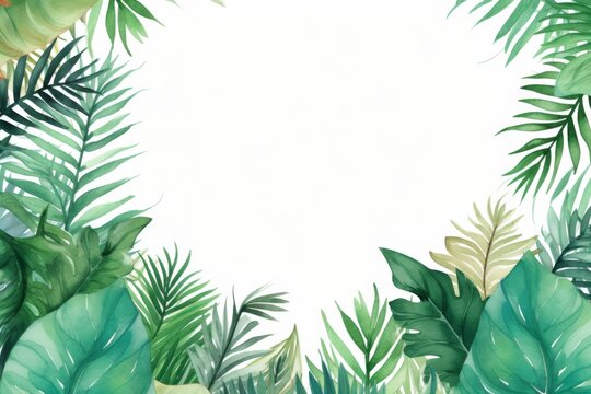 watercolor leaves tropical border design