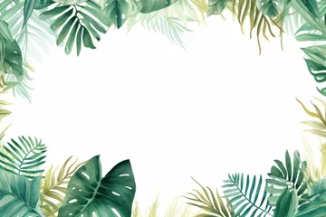 Foto op Plexiglas watercolor leaves tropical border design © wanna