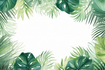 Fototapeta na wymiar watercolor leaves tropical border design