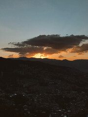 Sunset background with different textures and colors in the clouds. Medellin, Colombia. 