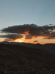 Sunset background with different textures and colors in the clouds. Medellin, Colombia. 