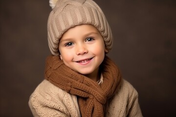 Portrait of a cute little girl in warm winter clothes. Studio shot.