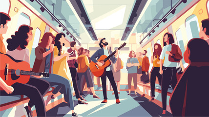 Metro crowd semi-flat vector illustration.